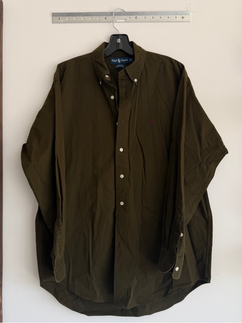 Ralph Lauren Olive Button-Down Shirt with Subtle Logo